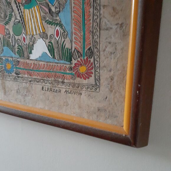 Mexican painting Eleazer Arsenio original vintage folk art work on amate paper - Picture 3 of 8